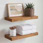 Homeforia 16 inch Golden Oak Floating Shelf, High End Solid Real Wood 16inch Small Floating Shelves for Wall Mounted, Oak Wooden 16in Floating Shelves, Heavy Duty Bracket, 16 X 6.5 X 1.75 in, Set of 4