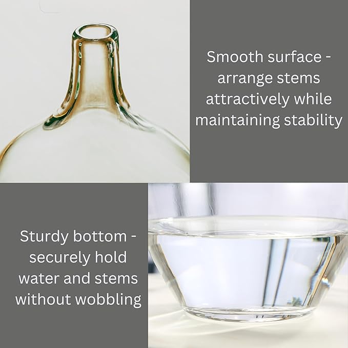 Ryddelighome Large Clear Glass Vase 12 Inch - Round Glass Vase for Flowers, Clear Round Vase Pampas Grass Decor, Glass Jar Table Centerpiece Home Decor