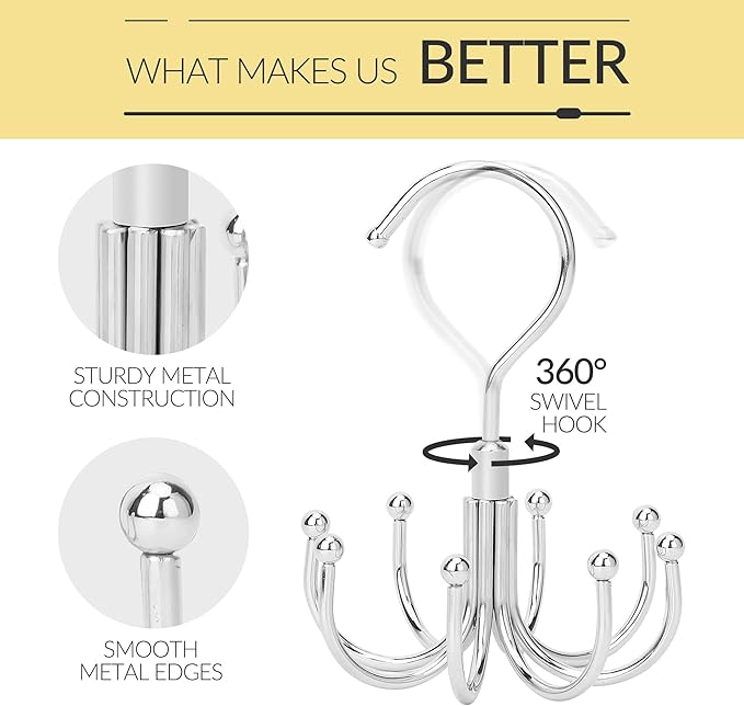 Belt Hanger, Space Saving Belt Organizer for Closet, Max 24 Storage Capacity, Rotating Belt Rack Closet Organizers and Storage for Hanging Belt, Ties, Silver
