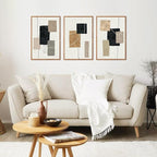 KAlRNE Neutral Abstract Framed Canvas Wall Art Set of 3(16”X24”),Black Beige and Brown Wall Decor,Modern Minimalist Block Lines Art Prints For Living Room Bedroom Office