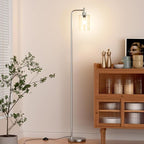 Ziisee Floor Lamps for Living Room - Industrial Standing Lamp with Glass Shade, Modern Floor Lamp with LED Bulbs, Tall Lamp for Bedroom Office - Brushed Nickel