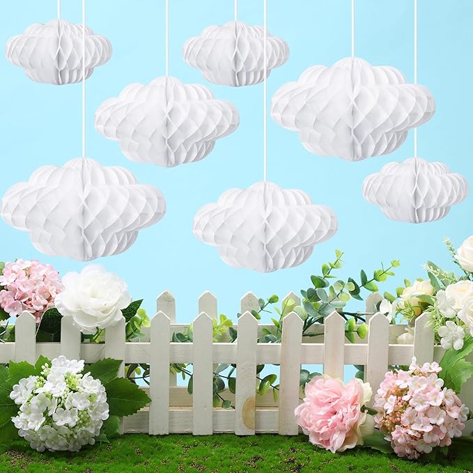 Affrolling 30 Pcs 3D Cloud Decorations Hanging Honeycomb Decor Artificial Cloud Ornaments for Ceiling Art Wedding Birthday Nursery Room Baby Shower Party Decorations (Small,Classical Style)