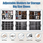 HOUSE AGAIN Shoe Organizer for Closet, Foldable Shoe Storage Organizer Box with Wheels and Adjustable Dividers, Sturdy Metal Frame Fits up to 16-32 Pairs, Large Shoes Storage with Clear Cover