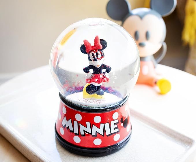 Disney Minnie Mouse Light-Up Snow Globe with Swirling Glitter Display Piece Decoration | Home Decor for Kids Room Essentials | Precious Keepsake, Cute Novelty Gifts and Collectibles | 6 Inches Tall