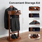 Gdrasuya10 Suit Valet Stands for Men and Women, Wood Clothes Rack with Drawer & Trouser Holder, Freestanding Coat Organizer Stand for Entryway, Living Room, 22lbs Capacity (Brown)