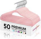 HOUSE DAY Premium Velvet Hangers 50 Pack Pink, Non-Slip Flocked Felt Hangers, Sturdy Clothes Hanger Heavy Duty Coat Hanger, Durable Slim for Closet Space Saving