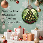 DASTOLL Stained Glass Christmas Decorations, Golden Bell Red Berries Suncatcher for Window Christmas Tree Hanging Ornaments Green Sun Catcher Xmas Decor Gifts for Women Men Mom Nana Friend