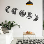 Jetec 5 Pcs Moon Phase Wall Art Decor Wall Pediments Hanging Wooden Phase Spiritual Bedroom Nordic Boho Lunar Aesthetic Art for Living Room Dorm Apartment Ornament (Black)