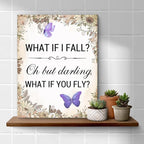 Inspirational Purple Butterfly Wall Art Decor, What If You Fly Motivational Quote Canvas Painting Artwork Picture Posters for Teens Room Bedroom Office (8 X 10 Inches, Framed)