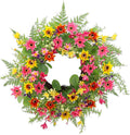 Spring Summer Wreaths for Front Door,22 Inch Artificial Spring Summer Daisy Wreath with Wildflowers,Eucalyptus Leaves for Indoor Outdoor Wall Porch Festival Farmhouse Home Holiday Decor.