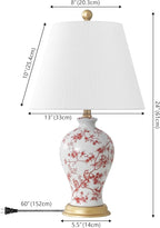 JONATHAN Y 24" White/Red French Country Ceramic Floral Urn Table Lamp, White Linen Shade, Chinoiserie Ginger Jar Bedside Lamp for Living Room Bedroom, LED Bulb (JYL3009C)