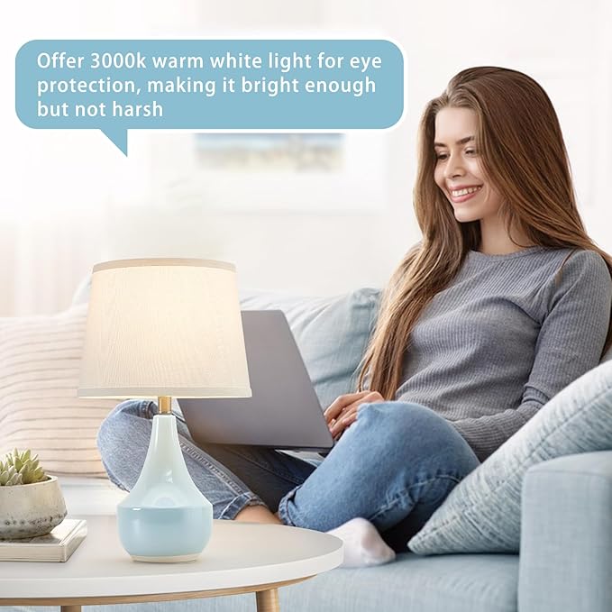GyroVu 18" Table Lamp Set of 2, Ceramic Lamp Classic Beside Lamps Nightstand Lamp Modern Cute Lamp for Living Room, Bedroom & Office Rocker Switch Sky Blue-LED Bulbs Included