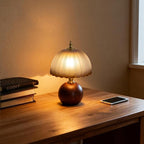 11.8" Decorative Wooden Table Lamp with Frosted Glass Shade, Dimmable Bedside Nightstand Lamp with E26 Socket & 6ft Cord, Small Accent Lamp for Bedroom & Living Room (Gradient)