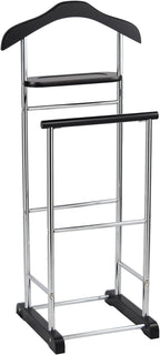 Proman Products Twin Valet with Wooden Hanger Tray & Trouser Bar, Black