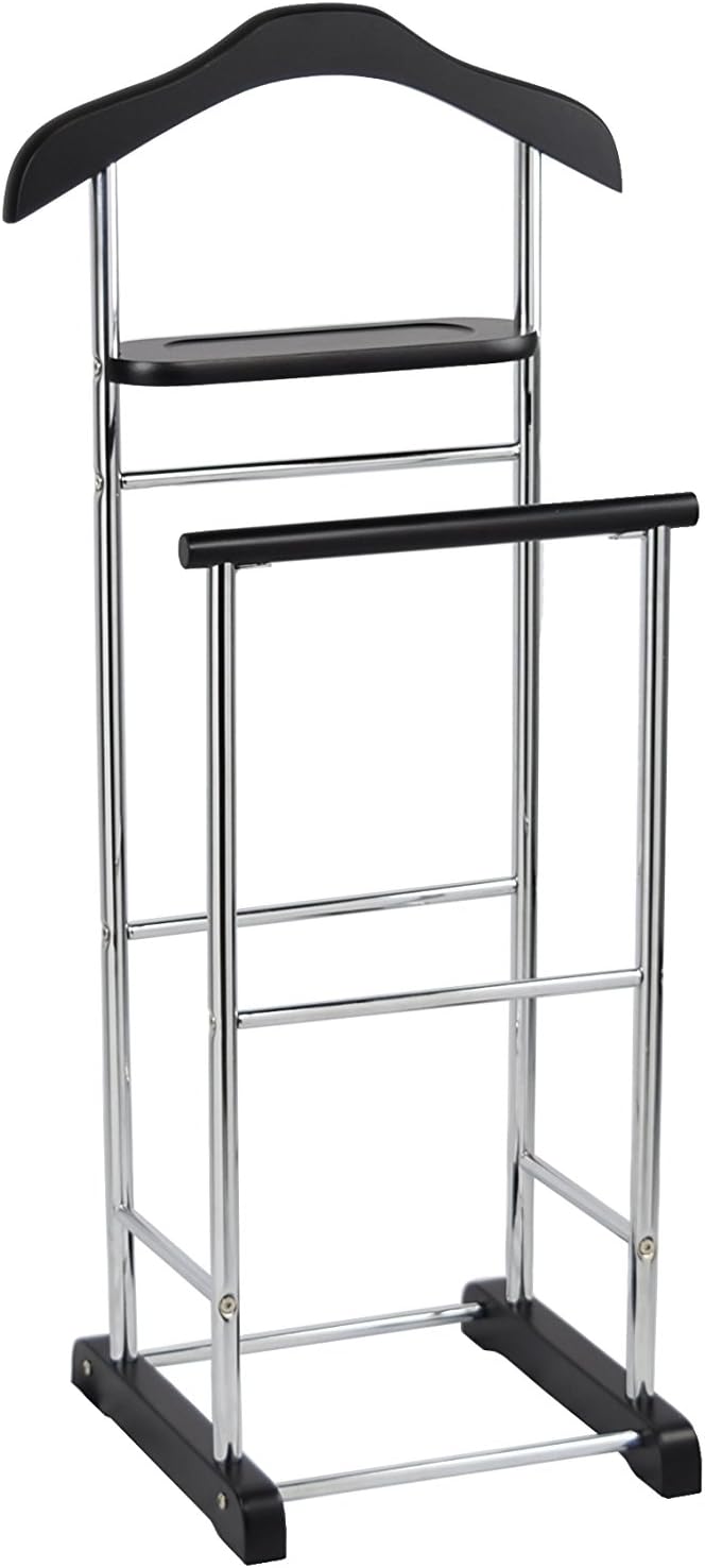 Proman Products Twin Valet with Wooden Hanger Tray & Trouser Bar, Black