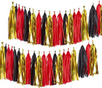 Gold Black and Red Paper Tissue Tassels Party Tassel Garland Banner for Party Decorations,15 Pcs