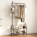 Heavy Duty Double-Layer Garment Rack with Lockable Casters, 200LBS Capacity Carbon Steel Free-Standing Clothes Rack for Bedroom, Entryway, Living Room, Laundry Room