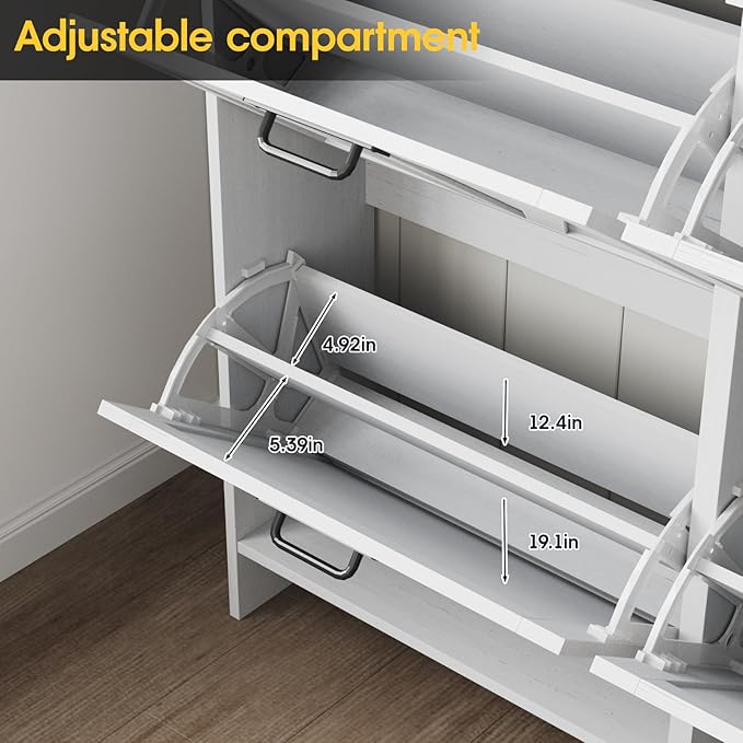 Shoe Cabinet with 4 Flip Drawers & 2 Drawers,Farmhouse Shoe Storage Cabinet for Entryway,Slim Freestanding Organizer Rack for Front Door Entrance,White