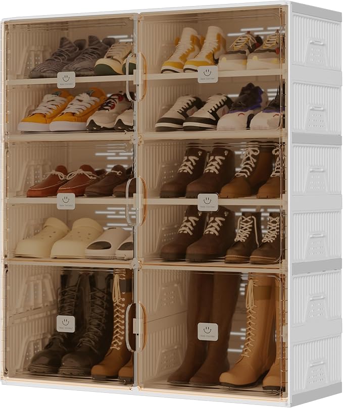 Foldable Shoe Rack Organizer for Entryway with Clear Magnetic Doors - Large Capacity Shoe Cabinet for Boots, Sneakers & All Shoes, Easy Assembly, White 5-Tier 20 Pairs