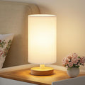 Fenmzee Small Table Lamp for Bedroom - Inline Control, Bedside Lamp with 3000K A15 LED Blub, Easy Assembly (White Shade - Wood Base, 9" Inline Control)