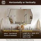 ANDY STAR 30"x48" Scalloped Mirror，Brushed Nickel Rectangle Bathroom Mirror with Curved Edge Stainless Steel Metal Frame, Large Wall-Mounted Mirror for Bathroom, Entryway (Horizontal/Vertical)