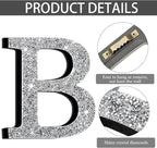 Qunclay 8'' Silver Crystal Diamond Bling Letters Crushed Diamond Decoration Wooden Glitter Letter with Screw and Hooks Rhinestone Gift for Wedding Y2k Mcbling Bedroom Wall Decor (Letter B)