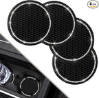 Car Coasters, 4 Pack Universal Vehicle Bling Car Coaster, COCASES Crystal Rhinestone Coaster for Cup Holders, Car Interior Accessories 2.75'' Silicone Anti Slip Car Coasters for Women (Black)