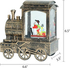 Music Snow Globe Train Lantern with Music and Timer, Battery Operated and USB Cable Snowman Lighted Snow Globe Spinning Water Glitter (Bronze, USB Included)