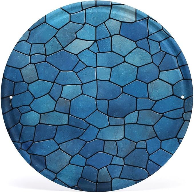 Wall Picture, with Blue Tile Pattern Printed Circular Iron Hanging Picture,Wall Art Decor,Home for Bedroom Living Room Bathroom Decor,Iron Painting 11.8X11.8 in