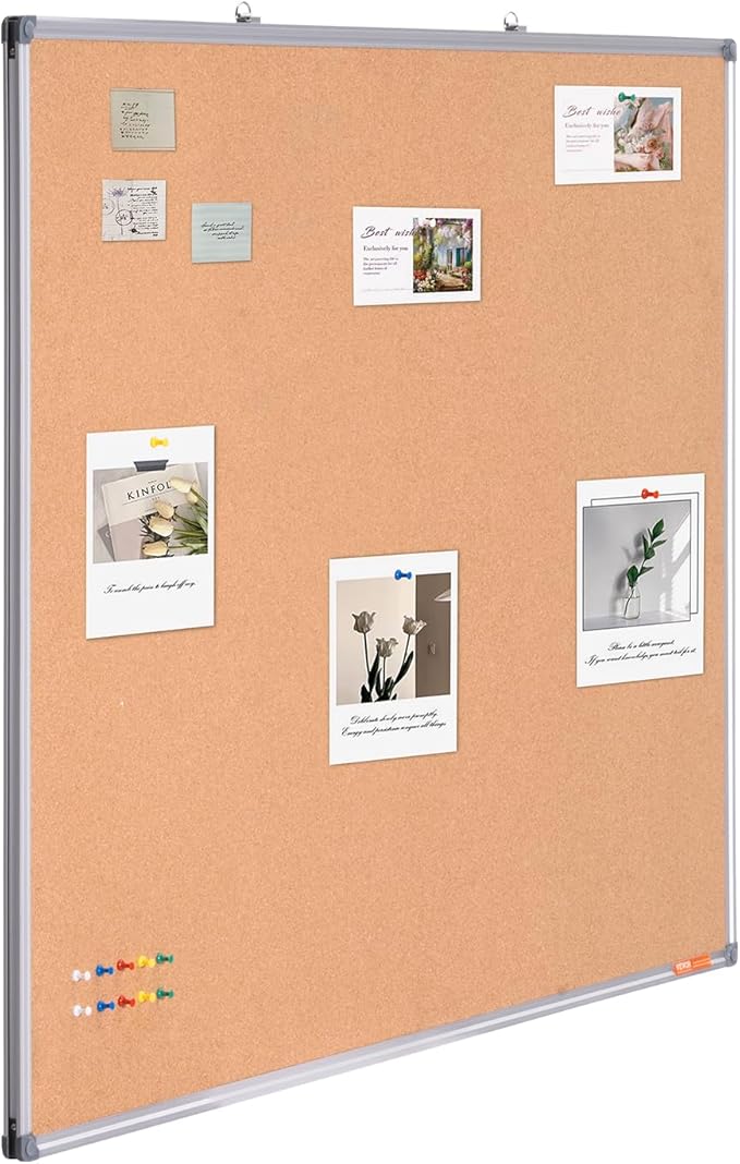 VEVOR 48"x36" Large Cork Board – Wall-Mounted Bulletin Board with Pin Board – Perfect for School, Home, Office