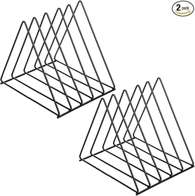 2 Pcs Triangle File Holder,5 Slot Metal Vinyl Record Stand Holder Black Magazine Newspaper Holder Photography Props for Office Hom