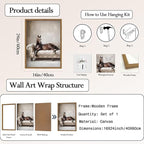 Framed Funny Horse Canvas Wall Art, Vintage Western Brown Horse On Sofa Pictures Wall Decor, Rustic Farmhouse Animal Paintings Prints for Living Room Bedroom Office Dorm 16x24 inch