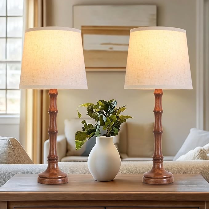 Lamps Set of 2 Modern Farmhouse Table Lamp Bedside Reading Lamps Living Room End Tables Set Lamps for Night Stands Bedroom Night Lamp,High 27 Inch,Brown,With Fabric Lamp Shade,Bulb Not Included