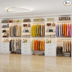 Closet System with 9 Drawers, 11.5-18FT Closet Organizer System with Cuttable Shelves for Walk in Closet with 9 Expandable Hanging Rods, Heavy Duty Built-in Closet for Bedroom, White(3 Sets)