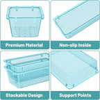WOWBOX 24 PCS Plastic Drawer Organizer Set, 4 Sizes Desk Drawer Organization and Storage Containers for Makeup, Cosmetics, Jewelry and Gadgets in Kitchen, Bathroom, Bedroom, Office, Clear Sea Blue
