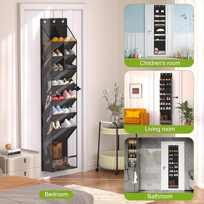 VERONLY Over the Door Shoe Organizer, Hanging Shoe Rack for Closet with 16-20 Pairs Capacity, Foldable Storage for Shoes, Boots, Sneakers, for Dorm Room, Apartment, Small Spaces（Black