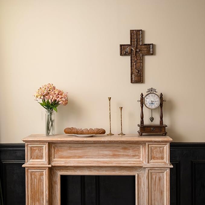 BGCOPPER Crucifix Wall Cross Handmade Wooden Cross with Hook, Christian Wall Art Jesus Wall Cross Gifts for Church Home Room Decor Christmas Cross - 6 Inch