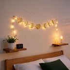 opulinea 32 Inch Hammered Gold Moon Phase Metal Wall Decor with LED String Lights, Celestial Hanging Wall Sculpture, Boho Lunar Wall Art for Bedroom, Living Room, Bathroom, Apartment