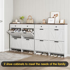 Shoe Cabinet with 4 Flip Drawers & 2 Drawers,Farmhouse Shoe Storage Cabinet for Entryway,Slim Freestanding Organizer Rack for Front Door Entrance,White