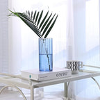 ComSaf Glass Cylinder Vases, Bud Vase for Centerpieces, 8 Inch Tall Ribbed Vase Hurricane Floating Candle Holder, Decorative Flower Vases for Wedding Reception, Home Decor, Housewarming Gift (Blue)