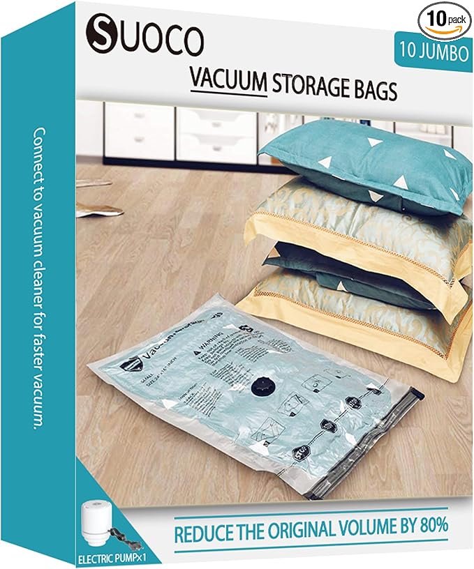 Travel Vacuum Storage Bags with Electric Pump, Space Saver Seal Compression Packing Bags for Clothing Bedding Comforters Blankets Pillows Clothes, 10 Jumbo