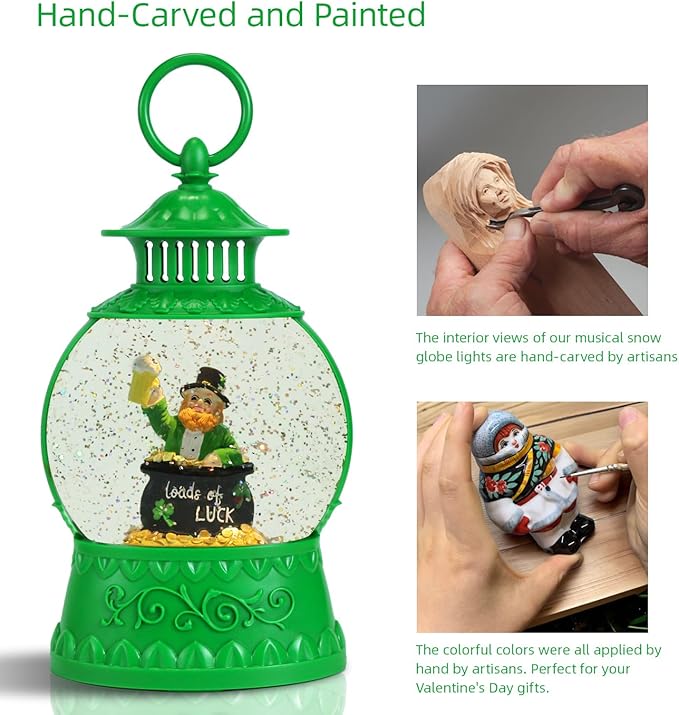 St Patricks Day Snow Globe Decor,St Patricks Day Light Up Snow Globe 6H Timer, USB/Battery Operated,St Patricks Day Home Party Decor