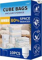 10 PACK Cube Vacuum Storage Bags,Jumbo Cube (31.4 * 39.3 * 14.9 Inch),Electric Pump， Extra Large Vacuum Seal Bags for Clothing, Comforters, Blankets, Bedding, Closet Organization Space Saving