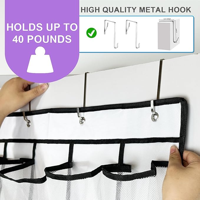 homyfort 35 Large Pocket Over the Door Shoe Organizer, Extra Sturdy Oxford Fabric Hanging Shoe Rack for Door Closet, Wall Mesh Shoe Storage Holder for Mens Women Shoes (White)