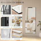 DUMOS 64"x21" Full Length Mirror, Full Body Mirror with Aluminum Alloy Thin Frame, Standing Mirrors with Leaning or Hanging, Suitable for Bedroom, Livingroom, Cloakroom, Black