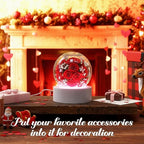 Irenare 2 Set Valentines DIY Snow Globes Set Warm Light Make Your Own Snow Globe with LED Light White Wooden Base Clear Plastic Globe Kit for Valentine Christmas Decor Gift