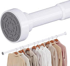 No Drilling Closet Rods for Hanging Clothes, Non Slip Tension Rod with Heavy Duty Clothes Hanging Rod, 17-28 Inches Adjustable Spring Closet Rod for Closet Wardrobe Bathroom Laundry RV, White