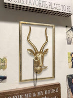 Newinhome Animal Heads Wall Decor (Includes Metal Frame) Resin Animals Sculptures Head Wall Hanging Decoration Gold vintage Wall Sculpture for Living Room Bedroom Office(Antelope)