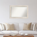 Amanti Art White Wall Mirror 29x41 Hardwood White Wash Rectangle Bathroom Mirror for Wall Decor Living Room, Large Country Rustic Wood Frame, Hangs Horizonally and Vertically, Bathroom Decor, Beveled