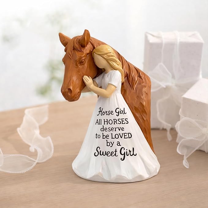 Girl and Horse Figurine – Horse and Girl Figurine, Equestrian Women Gifts, Gift for Horses Girls, Horses Lover Gifts for Girls, Equestrian Themed Gift for Women